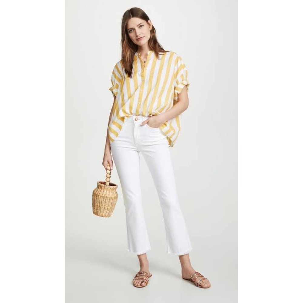 AYR The Pop White High Rise Cropped Flare Jeans Size 28 Raw Hem Made in LA